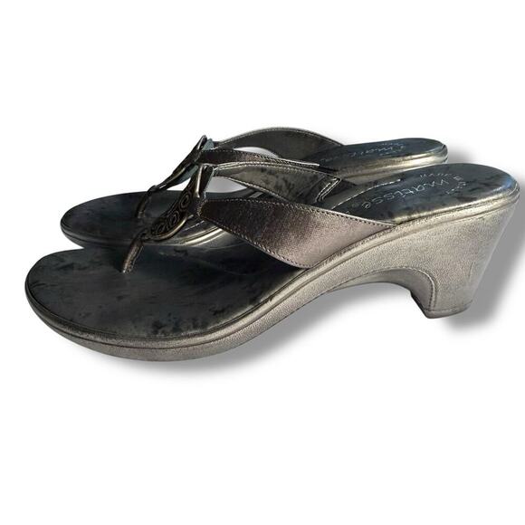 Matisse Modena Silver Tone Swirl Medallion Gunmetal Gray Wedge Sandals Size 7 - Picture 5 of 11
